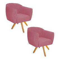 Kit 02 Poltrona Cadeira Decorativa Ludi Base Giratória Sala de Estar Recepção Escritório Suede Rosa Bebê - Damaffê Móveis