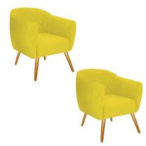Kit 02 Poltrona Cadeira Decorativa Ludi Pés Palito Sala de Estar Recepção Escritório material sintético Amarelo - KDAcanto Móveis