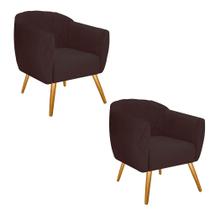 Kit 02 Poltrona Cadeira Decorativa Ludi Pés Palito Sala de Estar Recepção Escritório material sintético Marrom - Damaffê Móveis