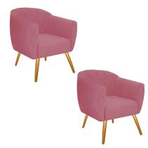 Kit 02 Poltrona Cadeira Decorativa Ludi Pés Palito Sala de Estar Recepção Escritório Suede Rosê - KDAcanto Móveis
