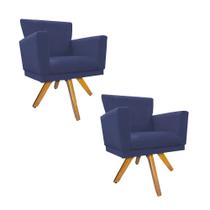 Kit 02 Poltrona Cadeira Decorativa Mind Base Giratória Sala de Estar Recepção Escritório Consultório Suede Azul Marinho - KDAcanto Móveis