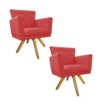 Kit 02 Poltrona Cadeira Decorativa Mind Base Giratória Sala de Estar Recepção Escritório Consultório Suede Vermelho - KDAcanto Móveis