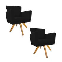 Kit 02 Poltrona Cadeira Decorativa Mind Base Giratória Sala de Estar Recepção Escritório material sintético Preto - KDAcanto Móveis