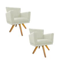 Kit 02 Poltrona Cadeira Decorativa Mind Base Giratória Sala de Estar Recepção Escritório Suede Bege - Damaffê Móveis