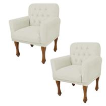 Kit 02 Poltrona Cadeira Decorativa Mona Luxo com Strass Sala de Estar Recepção Escritório material sintético Bege - Damaffê Móveis