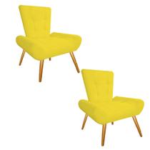 Kit 02 Poltrona Cadeira Decorativa Nani Sala de Estar Recepção Escritório Consultório material sintético Amarelo - KDAcanto Móveis