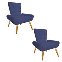 Kit 02 Poltrona Cadeira Decorativa Nani Sala de Estar Recepção Escritório Consultório Suede Azul Marinho - Damaffê Móveis