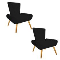Kit 02 Poltrona Cadeira Decorativa Nani Sala de Estar Recepção Escritório material sintético Preto - Damaffê Móveis