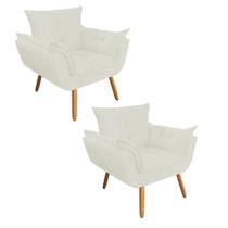 Kit 02 Poltrona Cadeira Decorativa Opala Sala de Estar Recepção Consultório Escritório material sintético Bege - Damaffê Móveis