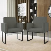 Kit 02 Poltrona Cadeira Decorativa Recepção Base Ferro Preto