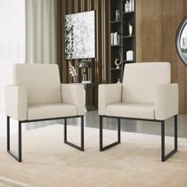 Kit 02 Poltrona Cadeira Decorativa Recepção Base Ferro Preto Linho Kit 02 Poltrona Cadeira Decorativa Recepção Base Ferro Preto Linho