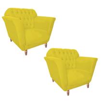 Kit 02 Poltrona Cadeira Decorativa Ster com Capitone Sala de Estar Recepção Escritório material sintético Amarelo - KDAcanto Móveis