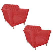 Kit 02 Poltrona Cadeira Decorativa Ster com Capitone Sala de Estar Recepção Escritório material sintético Vermelho - Damaffê Móveis