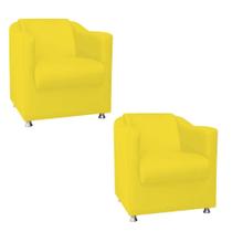 Kit 02 Poltrona Cadeira Decorativa Tilla Para Sala de Estar Recepção Escritório Suede Amarelo - Damaffê Móveis