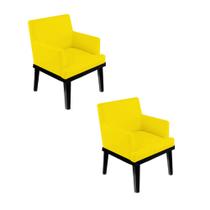 Kit 02 Poltrona Cadeira Decorativa Vitória Pés Madeira Sala de Estar Recepção Escritório Consultório material sintético Amarelo - Damaffê Móveis