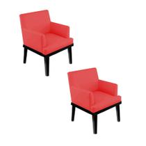 Kit 02 Poltrona Cadeira Decorativa Vitória Pés Madeira Sala de Estar Recepção Escritório Consultório material sintético Vermelho - KDAcanto Móveis