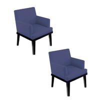 Kit 02 Poltrona Cadeira Decorativa Vitória Pés Madeira Sala de Estar Recepção Escritório Consultório Suede Azul Marinho - Damaffê Móveis