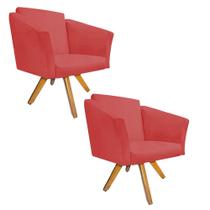 Kit 02 Poltrona Cadeira Decorativa Win Base Giratória Sala de Estar Recepção Escritório material sintético Vermelho - Damaffê Móveis
