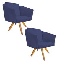 Kit 02 Poltrona Cadeira Decorativa Win Base Giratória Sala de Estar Recepção Escritório Suede Azul Marinho - Damaffê Móveis