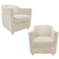 kit 02 Poltrona Cadeira Decorativas Babel Corano Bege - DAMAFFÊ MÓVEIS