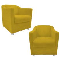 kit 02 Poltrona Cadeira Decorativas Babel Recepção Sala de Estar Suede Amarelo - DAMAFFÊ MÓVEIS