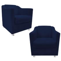 kit 02 Poltrona Cadeira Decorativas Babel Recepção Sala de Estar Suede Azul Marinho - DAMAFFÊ MÓVEIS