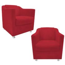 kit 02 Poltrona Cadeira Decorativas Babel Suede Vermelho - DAMAFFÊ MÓVEIS