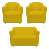 kit 02 Poltrona Cadeira e 01 Namoradeira Babel Recepção Sala de Estar Corano Amarelo - DAMAFFÊ MÓVEIS