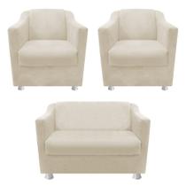 kit 02 Poltrona Cadeira e 01 Namoradeira Babel Recepção Sala de Estar Corano Bege - DAMAFFÊ MÓVEIS