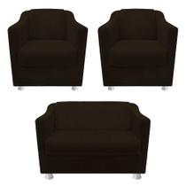 kit 02 Poltrona Cadeira e 01 Namoradeira Babel Recepção Sala de Estar Corano Marrom - DAMAFFÊ MÓVEIS