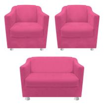 kit 02 Poltrona Cadeira e 01 Namoradeira Babel Recepção Sala de Estar Corano Pink - DAMAFFÊ MÓVEIS