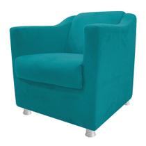 kit 02 Poltrona Cadeira e 01 Namoradeira Babel Recepção Sala de Estar Suede Azul Turquesa - KDAcanto Móveis