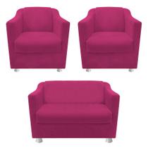 kit 02 Poltrona Cadeira e 01 Namoradeira Babel Recepção Sala de Estar Suede Pink - DAMAFFÊ MÓVEIS