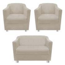 kit 02 Poltrona Cadeira e 01 Namoradeira Babel Suede Bege - DAMAFFÊ MÓVEIS