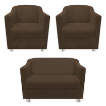 kit 02 Poltrona Cadeira e 01 Namoradeira Babel Suede Marrom - DAMAFFÊ MÓVEIS