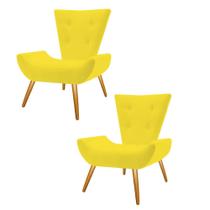 Kit 02 Poltrona Cadeira Emy Decorativa Recepção Sala De Estar Suede Amarelo - DAMAFFÊ MÓVEIS