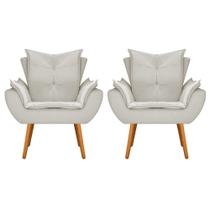 kit 02 Poltrona Cadeira Fenzzi Palito Mel Suede Bege - DAMAFFÊ MÓVEIS