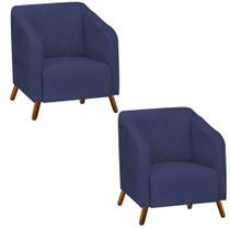 Kit 02 Poltrona Cadeira Lotus Decorativa Recepção Sala De Estar Suede Azul Marinho - KDAcanto Móveis