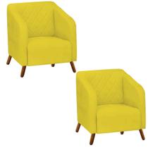 Kit 02 Poltrona Cadeira Lotus Decorativa Recepção Sala De Estar Tecido Sintético Amarelo - KDAcanto Móveis