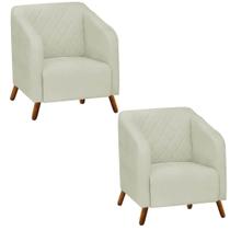 Kit 02 Poltrona Cadeira Lotus Decorativa Recepção Sala De Estar Tecido Sintético Bege - KDAcanto Móveis