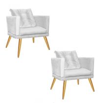 Kit 02 Poltrona Cadeira Lucia Confort Com almofada Sala Recepção Escritório Pé Caramelo material sintético Branco - KDAcanto Móveis