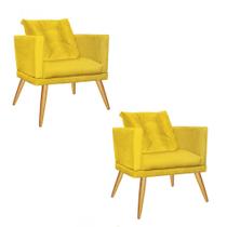 Kit 02 Poltrona Cadeira Milena Confort Com almofada Sala Recepção Escritório Pé Caramelo material sintético Amarelo - DAMAFFÊ MÓVEIS