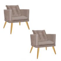 Kit 02 Poltrona Cadeira Milena Confort Com almofada Sala Recepção Escritório Pé Rústico Suede Bege - DAMAFFÊ MÓVEIS Kit 02 Poltrona Cadeira Milena Confort Com almofada Sala Recepção Escritório Pé Rústico Suede Bege - DAMAFFÊ MÓVEIS