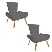 Kit 02 Poltrona Cadeira Nani Decorativa Recepção Sala De Estar material sintético Cinza - DAMAFFÊ MÓVEIS