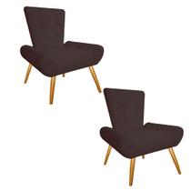 Kit 02 Poltrona Cadeira Nani Decorativa Recepção Sala De Estar material sintético Marrom - DAMAFFÊ MÓVEIS