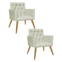 Kit 02 Poltrona Cadeira Nina Captone Decorativa Recepção Sala De Estar material sintético Bege - DAMAFFÊ MÓVEIS