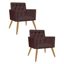 Kit 02 Poltrona Cadeira Nina Captone Decorativa Recepção Sala De Estar material sintético Marrom - KDAcanto Móveis