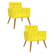 Kit 02 Poltrona Cadeira Nina Captone Decorativa Recepção Sala De Estar Suede Amarelo - KDAcanto Móveis