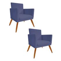 Kit 02 Poltrona Cadeira Nina Com Base Decorativa Recepção Sala De Estar material sintético Azul Marinho - DAMAFFÊ MÓVEIS