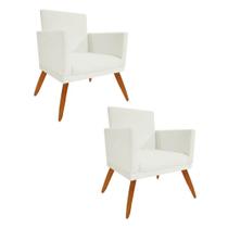 Kit 02 Poltrona Cadeira Nina Com Base Decorativa Recepção Sala De Estar material sintético Bege - DAMAFFÊ MÓVEIS